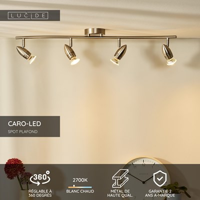 Lucide CARO-LED - Spot plafond - LED - GU10 - 4x5W 2700K - Chrome Dépoli